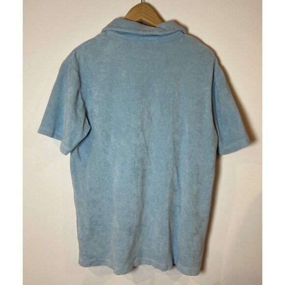 Criquet Terrycloth Button Up Shirt Short Sleeve Light Blue Medium M - Picture 4 of 5